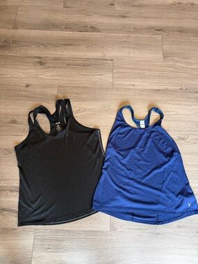 2 Large Active Women's Racerback Tank Top - Black/Blue